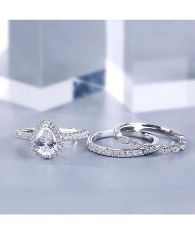 2.8 Ctw Moissanite Pear Shaped Wedding Ring Set for Women White Gold Platinum Plated Silver 3 Pieces Teardrop Bridal Ring Set...