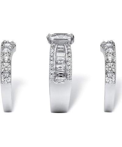 PalmBeach Jewelry Yellow Gold-Plated or Platinum-Plated Sterling Silver Princess Cut Cubic Zirconia Bridal Ring Set Platinum-...