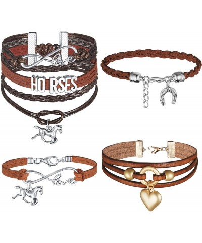 4 Pieces Horse Bracelet Horse Party Favors Infinity Bracelet Horse Charm Handmade Leather Horse Bracelet Adjustable Jewelry C...