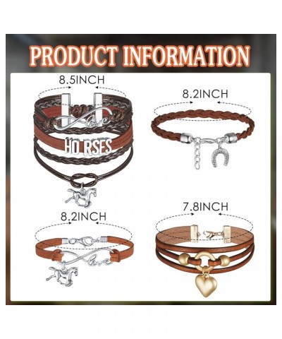 4 Pieces Horse Bracelet Horse Party Favors Infinity Bracelet Horse Charm Handmade Leather Horse Bracelet Adjustable Jewelry C...