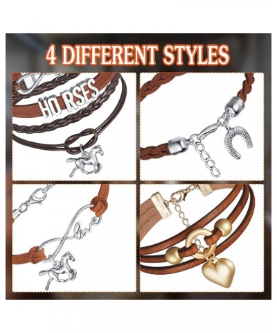 4 Pieces Horse Bracelet Horse Party Favors Infinity Bracelet Horse Charm Handmade Leather Horse Bracelet Adjustable Jewelry C...