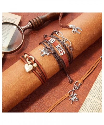 4 Pieces Horse Bracelet Horse Party Favors Infinity Bracelet Horse Charm Handmade Leather Horse Bracelet Adjustable Jewelry C...