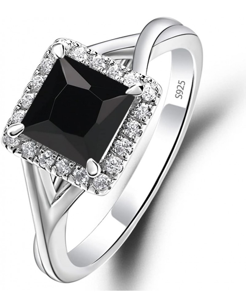 925 Sterling Silver Square Cut 6X6 MM Gemstone Ring Halo Engagement Ring Infinity Wedding Ring Black Spinel $38.85 Others