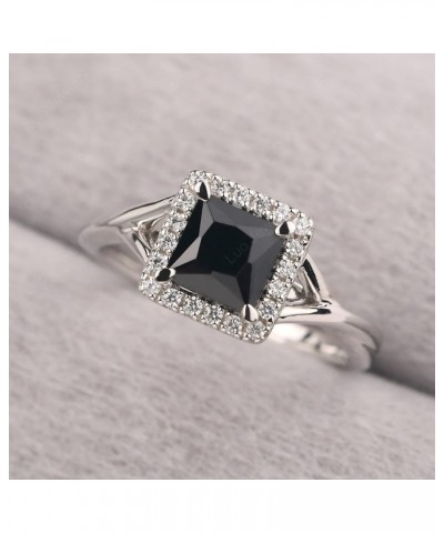 925 Sterling Silver Square Cut 6X6 MM Gemstone Ring Halo Engagement Ring Infinity Wedding Ring Black Spinel $38.85 Others