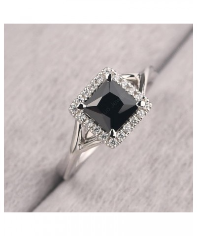 925 Sterling Silver Square Cut 6X6 MM Gemstone Ring Halo Engagement Ring Infinity Wedding Ring Black Spinel $38.85 Others