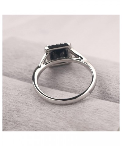 925 Sterling Silver Square Cut 6X6 MM Gemstone Ring Halo Engagement Ring Infinity Wedding Ring Black Spinel $38.85 Others