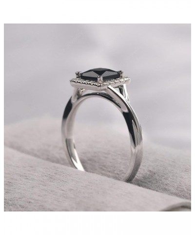 925 Sterling Silver Square Cut 6X6 MM Gemstone Ring Halo Engagement Ring Infinity Wedding Ring Black Spinel $38.85 Others