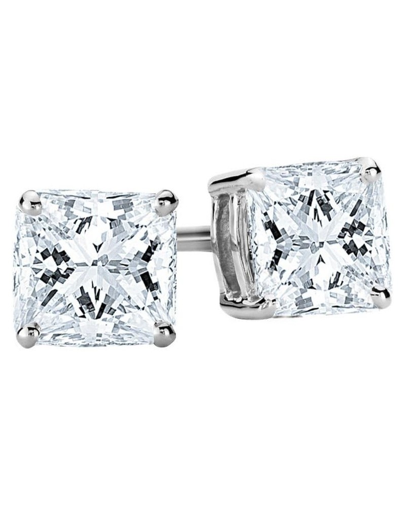 1/2-2 Carat Total Weight Princess Diamond Stud Earrings 4 Prong Screw Back (D-E Color VS1-VS2 Clarity) 0.5 Carat 14K White Go...