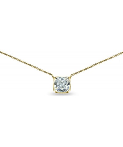 Sterling Silver Cubic Zirconia Cushion-Cut Bezel-Set Solitaire Dainty Short Choker Necklace for Girls Women Yellow Gold Flash...