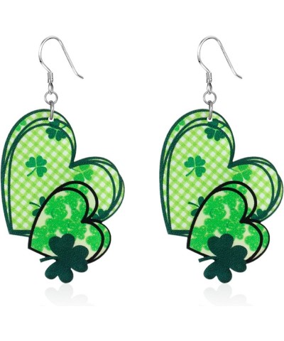 St Patrick's Day Earrings for Women Girls Irish Acrylic Dangle Earrings Green Leaf Wood Earrings Luck Holiday Hat Horseshoe D...