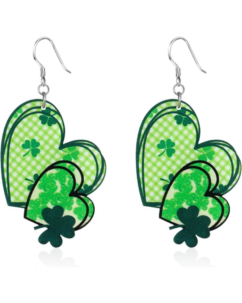 St Patrick's Day Earrings for Women Girls Irish Acrylic Dangle Earrings Green Leaf Wood Earrings Luck Holiday Hat Horseshoe D...