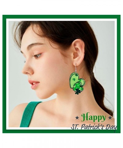 St Patrick's Day Earrings for Women Girls Irish Acrylic Dangle Earrings Green Leaf Wood Earrings Luck Holiday Hat Horseshoe D...