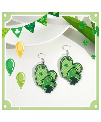 St Patrick's Day Earrings for Women Girls Irish Acrylic Dangle Earrings Green Leaf Wood Earrings Luck Holiday Hat Horseshoe D...