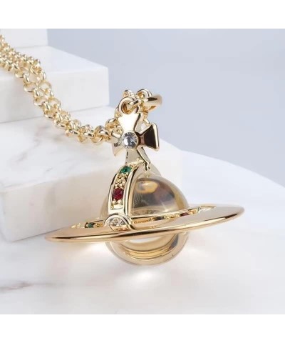 Saturn Necklace for Women Sky Star Saturn Planet Pendant Single Layered Necklaces for Women Quartz Saturn Pendant(Gold) $19.2...