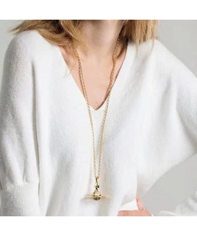 Saturn Necklace for Women Sky Star Saturn Planet Pendant Single Layered Necklaces for Women Quartz Saturn Pendant(Gold) $19.2...