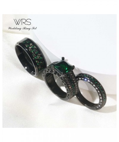 Two Rings His Hers Wedding Ring Sets Couples Matching Rings Women's Black Gold Filled Green CZ Wedding Engagement Ring Bridal...