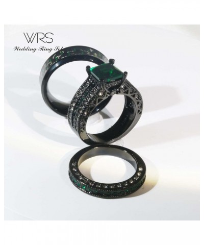 Two Rings His Hers Wedding Ring Sets Couples Matching Rings Women's Black Gold Filled Green CZ Wedding Engagement Ring Bridal...