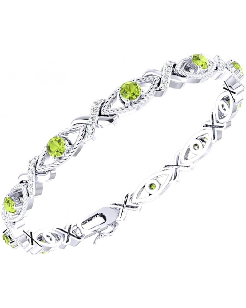 Crossed Lustrous Eyelet Bracelet for Women 925 Sterling Silver Gemstone Bracelet Round 4mm with 1.2mm Cubic Zirconia Bracelet...