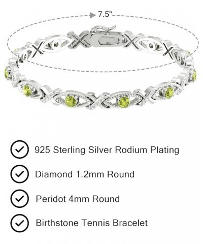 Crossed Lustrous Eyelet Bracelet for Women 925 Sterling Silver Gemstone Bracelet Round 4mm with 1.2mm Cubic Zirconia Bracelet...