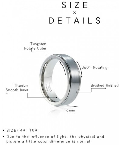 6/8mm Titanium Tungsten Spinner Wedding Mens Rings Half Size, Nickel Free Fidget Anxiety Ring for Men Women, Basic Plain Brus...