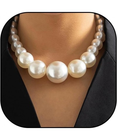 Chunky Pearl Necklace Big Large Simulated Pearl Choker Necklace Chunky Beaded Necklaces for Women Wedding Party Costume Jewel...