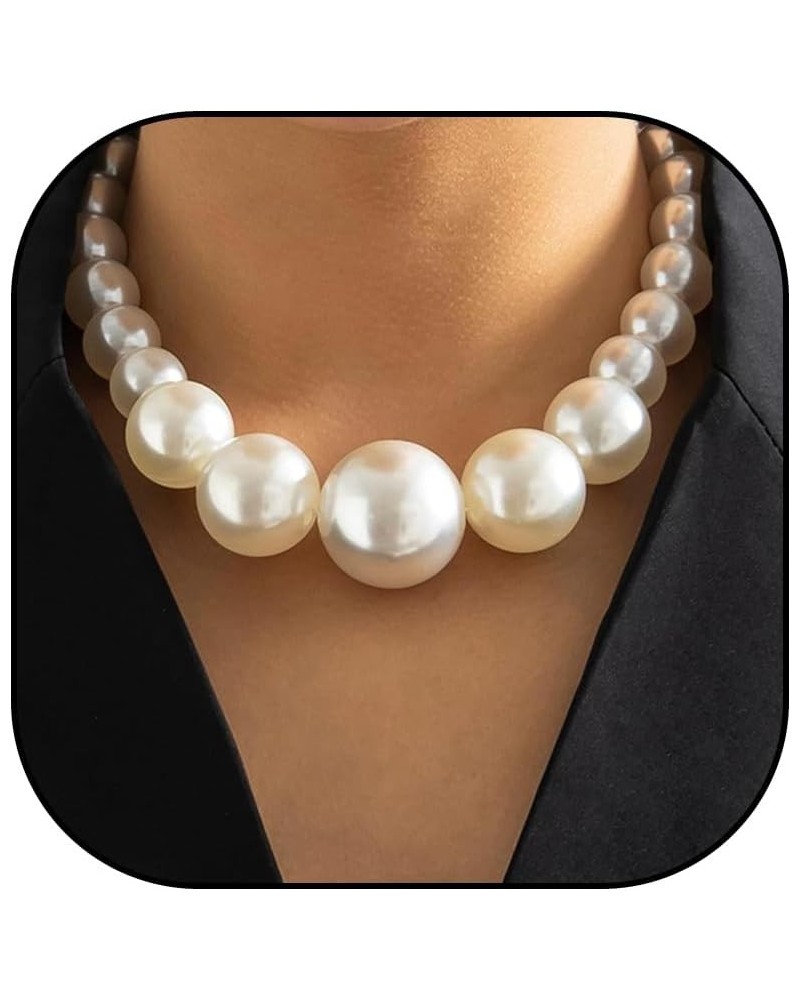 Chunky Pearl Necklace Big Large Simulated Pearl Choker Necklace Chunky Beaded Necklaces for Women Wedding Party Costume Jewel...