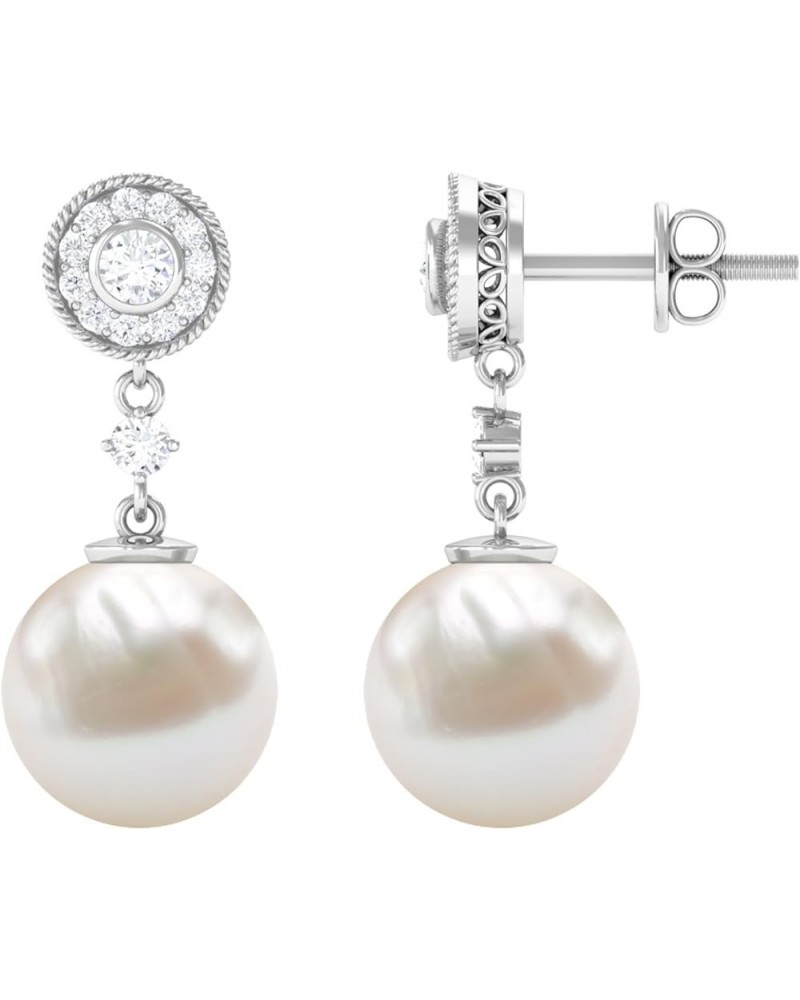 Certified Freshwater Pearl and Diamond Dangle Earrings for Women | 12.50 Cttw | AAA Quality 14K White Gold $241.28 Earrings