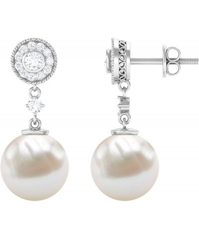 Certified Freshwater Pearl and Diamond Dangle Earrings for Women | 12.50 Cttw | AAA Quality 14K White Gold $241.28 Earrings