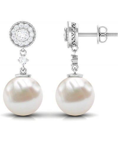 Certified Freshwater Pearl and Diamond Dangle Earrings for Women | 12.50 Cttw | AAA Quality 14K White Gold $241.28 Earrings