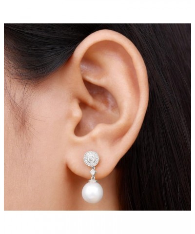 Certified Freshwater Pearl and Diamond Dangle Earrings for Women | 12.50 Cttw | AAA Quality 14K White Gold $241.28 Earrings