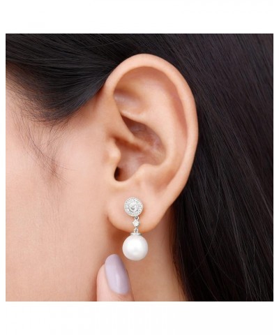 Certified Freshwater Pearl and Diamond Dangle Earrings for Women | 12.50 Cttw | AAA Quality 14K White Gold $241.28 Earrings