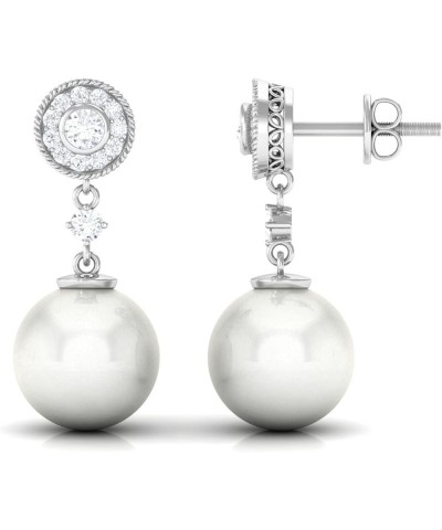 Certified Freshwater Pearl and Diamond Dangle Earrings for Women | 12.50 Cttw | AAA Quality 14K White Gold $241.28 Earrings