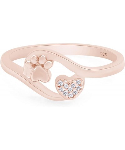 White Natural Diamond Accent Paw Print Heart Ring in 14k Gold Over Sterling Silver (I-J Color, 0.03 Cttw) rose-gold-plated-si...