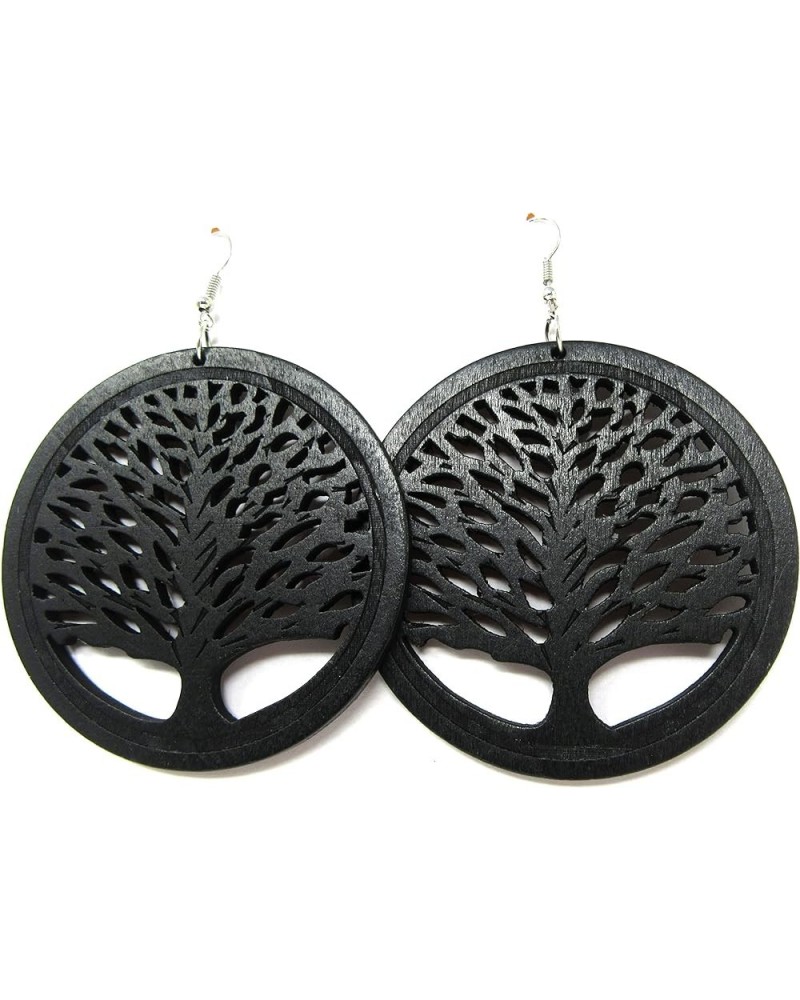 Tree of Life Earrings -Tree of life Drop Wood Earrings - Tree Earrings - Tree of life Earrings Circle of Life Black M2 $9.57 ...