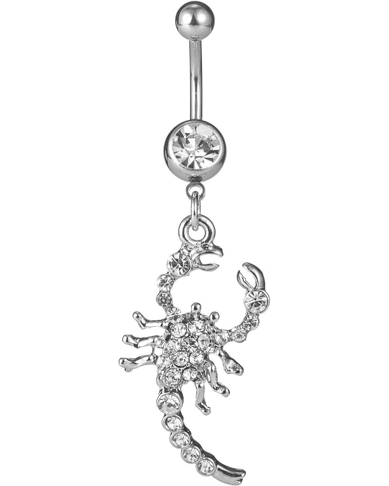 Scorpion Belly Button Rings 14G Surgical Stainless Steel Dangle Navel Barbell Stud Cubic Zirconia Body Piercing White $11.39 ...