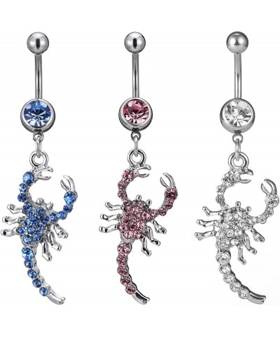 Scorpion Belly Button Rings 14G Surgical Stainless Steel Dangle Navel Barbell Stud Cubic Zirconia Body Piercing White $11.39 ...