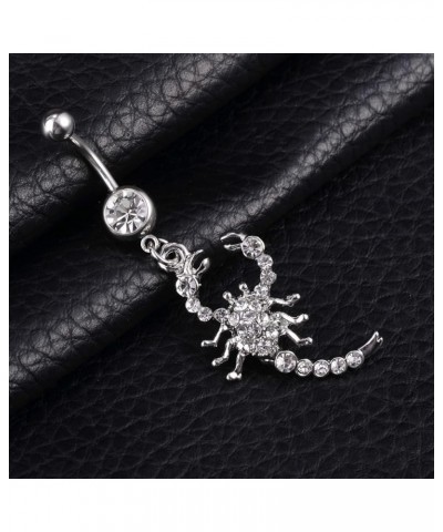 Scorpion Belly Button Rings 14G Surgical Stainless Steel Dangle Navel Barbell Stud Cubic Zirconia Body Piercing White $11.39 ...