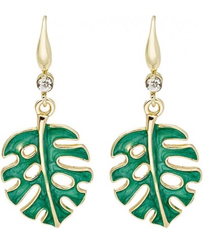 Green Enamel Fresh Monstera Leaf Earrings Tropical Palm Tree Dangle Earrings green-2 $8.62 Earrings