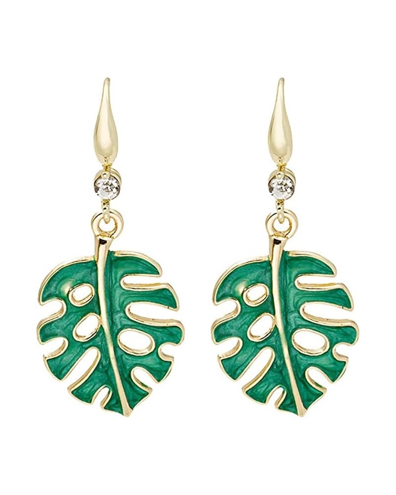 Green Enamel Fresh Monstera Leaf Earrings Tropical Palm Tree Dangle Earrings green-2 $8.62 Earrings