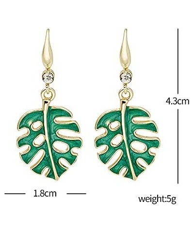 Green Enamel Fresh Monstera Leaf Earrings Tropical Palm Tree Dangle Earrings green-2 $8.62 Earrings