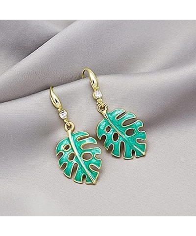 Green Enamel Fresh Monstera Leaf Earrings Tropical Palm Tree Dangle Earrings green-2 $8.62 Earrings