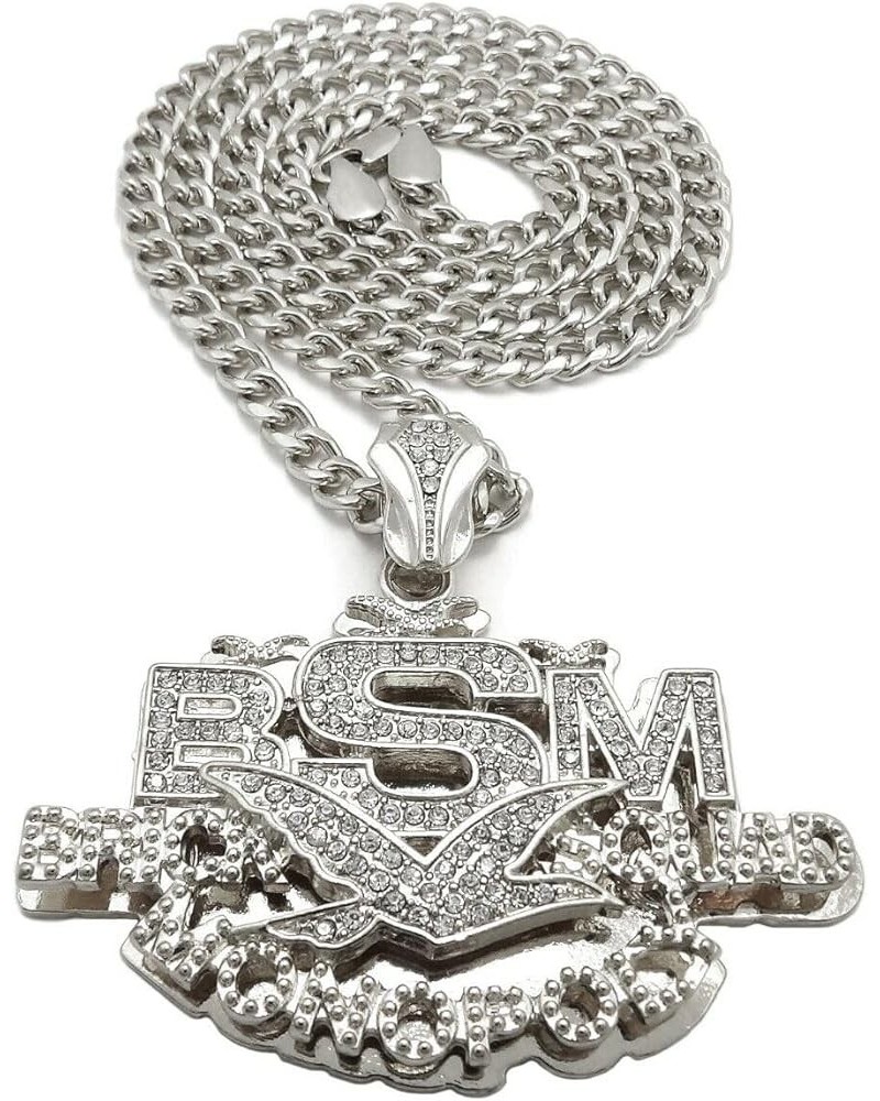 Iced Bust Down Brick Squad BSM Pendant & 5mm 24" Cuban Chain Hip Hop Rapper Style Necklace SILVER $16.49 Necklaces