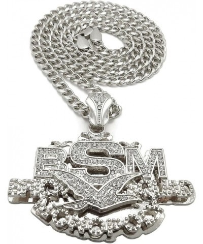 Iced Bust Down Brick Squad BSM Pendant & 5mm 24" Cuban Chain Hip Hop Rapper Style Necklace SILVER $16.49 Necklaces