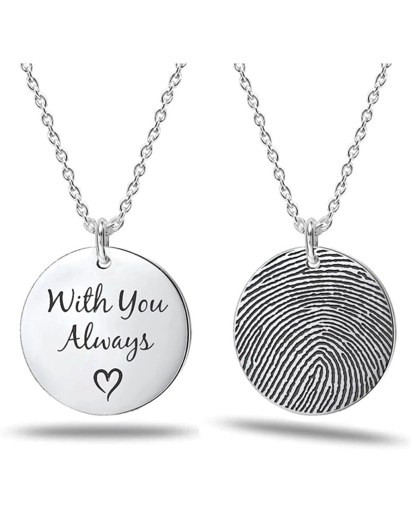 Personalized Customized Actual Fingerprint Engraved Memorial Thumb Print Pendant Necklace for Men Women and Teen Memorial Rou...