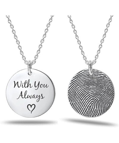 Personalized Customized Actual Fingerprint Engraved Memorial Thumb Print Pendant Necklace for Men Women and Teen Memorial Rou...