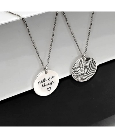 Personalized Customized Actual Fingerprint Engraved Memorial Thumb Print Pendant Necklace for Men Women and Teen Memorial Rou...