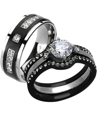 His and Her 4 Piece Black and Silver Stainless Steel and Titanium Wedding Ring Band Set Size Women's 05 Men's 11 $20.91 Sets