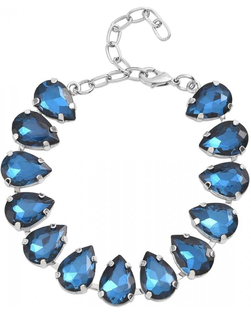 SHOP LC Glass Bracelet for Women Jewelry Wedding Gifts for Women 7.50-9.50" Birthday Gifts for Women Pear in Blue Glass $12.0...