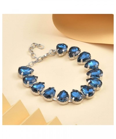 SHOP LC Glass Bracelet for Women Jewelry Wedding Gifts for Women 7.50-9.50" Birthday Gifts for Women Pear in Blue Glass $12.0...