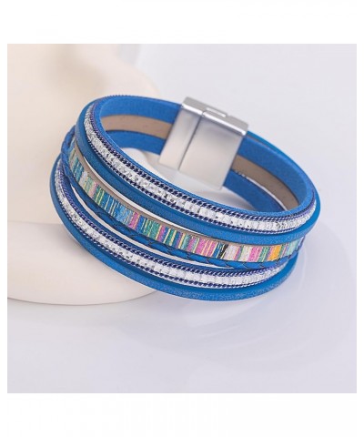 Boho Leather Wrap Bracelets Trendy Layered Bracelets with Magnetic Clasp Strackable Bohemian Jewelry Gifts for Women Royal Bl...